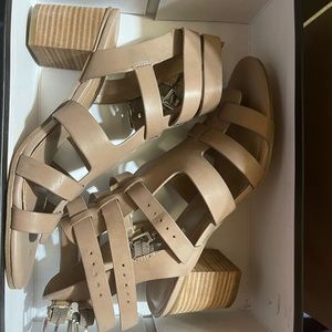 BCBGeneration chunky heel sandals Brindle Cow Split Suede Braden-X  Size 7 1/2